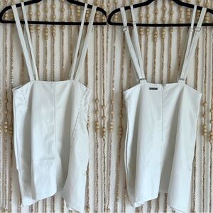 Maniere De Voir Leather Contemporary Ivory Lace Up Overalls Mini Skirt Dress 8